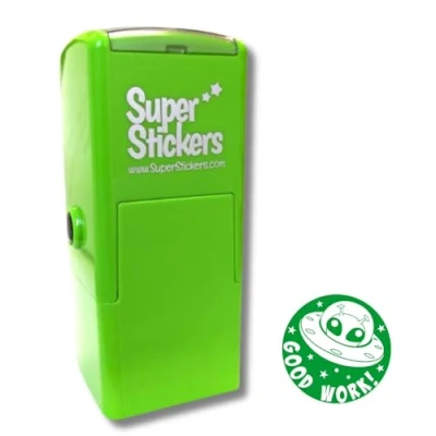 Image of Superstickers Teacher Stamp Good Work Alien Design Green Ink Self Inking Education Stamper For Marking 23 x 23mm
