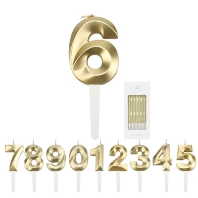 Image of Ushine Number Candles 6 and 1 Box of Small Candles,Birthday Cake Candles,3D Stereoscopic Gold Large Candle Inserts,Suitable for Decorating Birthday Anniversary Wedding Party Graduation