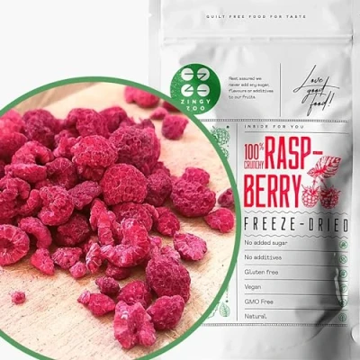 Image of Pure Freeze Dried Raspberry Pieces Broken Raspberries 100% Fruit Bits Instead of Flavouring or Frozen Berry Powder Raw Vegan Crumb ZingyZoo