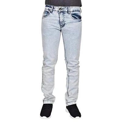 Image of True Face Mens Jeans Slim Fit Stretch Trousers Denim Pants Cotton Bottoms Zip Fly 5 Pockets Western Casual Wear TrueFace 022 Ice Blue 28 R