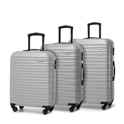 Image of WITTCHEN Travel Suitcase Carry On Cabin Luggage Hardshell Made of ABS with 4 Spinner Wheels Combination Lock Telescopic Handle Groove Line Set 3 suitcases Grey