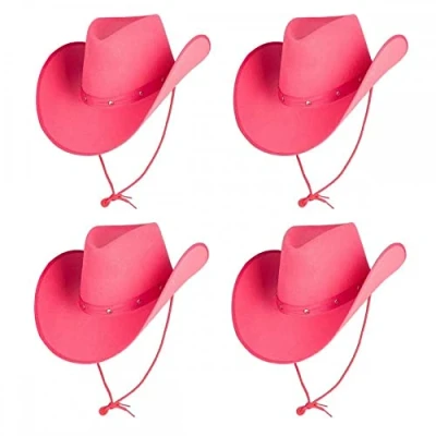 Image of 4 x PINK Texan Cowboy Hats : Adult Unisex Mens Womens Cowgirl Wild West Rodeo Stag Hen Night Fancy Dress Accessory
