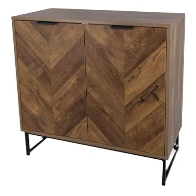 Image of Dylex Storage Cabinet 2 Door Sideboard Multi Wooden Cupboard, for Entryway, Living Room, Bedroom, Hallway, Rustic Oak Finish