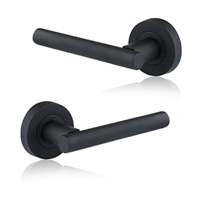 Image of XFORT Matt Black Liberty Lever On Rose Door Handles, T bar Latch Handle, Handle Set for Internal Wooden Doors (1 Pair)