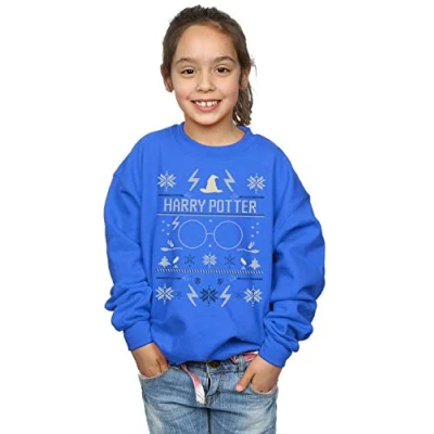 Image of Harry Potter Girls Christmas Pattern Sweatshirt Royal Blue 12 13 Years