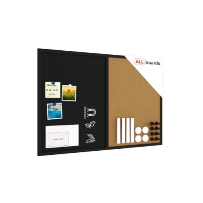 Image of ALLboards Combination Board 2 in 1 Chalkboard &amp; Cork with 90x60cm Black and Combii Varnished Frame