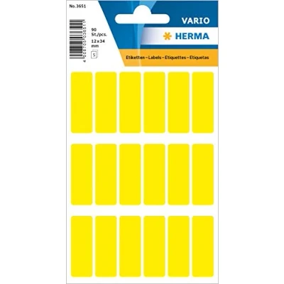 Image of HERMA Multi Purpose Labels, 18 Labels per Sheet, 5 Sheets, 12 x 34 mm, 90 Self Adhesive Small Stickers, Blank Sticky for Office Kitchen Home, Yellow