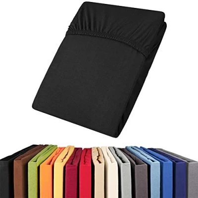 Image of aqua textil Viana Fitted Sheet 140 x 200 160 cm Black Cotton Jersey