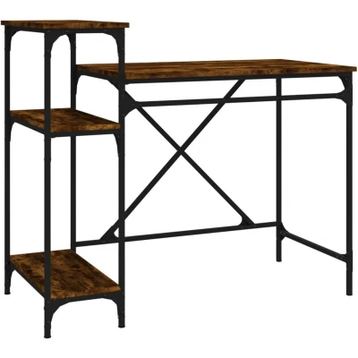 Image of vidaXL Desk with Shelves Smoked Oak 105x50x90 cm Engineered Wood&amp;Iron