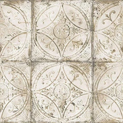 Image of Rustic Traditional Floral Tile Wallpaper Cream Stylish Paste The Wall Galerie