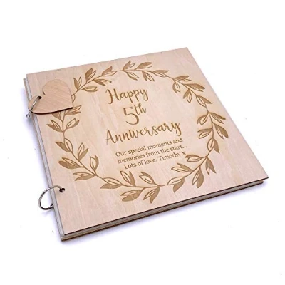 Image of ukgiftstoreonline Personalised 5th Anniversary Wooden Photo Album Scrapbook Keepsake Gift