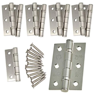Image of Door Hinges 3&quot; 76mm Ball Bearing 5 Pair Pack [10 &amp; Screws] Satin Nickel Plated