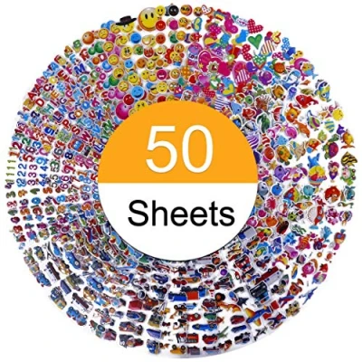 Image of Kids Stickers 3D Puffy Sticker Scrapbooking for Toddlers Girl Boy Birthday Gift 50 Sheets 1200+ Teacher Rewards Bulk Including Animals Cars Fishes Hearts Number and More