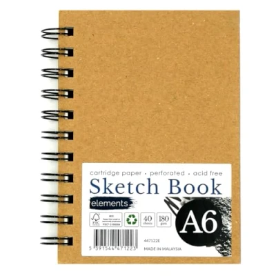 Image of Elements A4 Wire O Sketch Book 40 Sheets (80 Sides) 180 GSM Acid Free Paper Perforated Pages Ideal for Mixed Media Art (Kraft Cover)