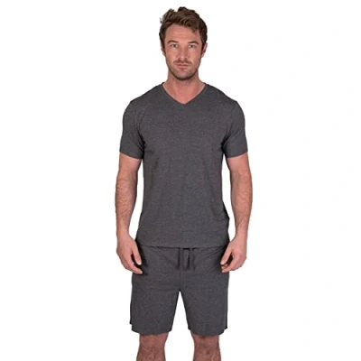Image of Light &amp; Shade Men&#039;s Top and Short Bottoms Pyjama Set Charcoal Marl
