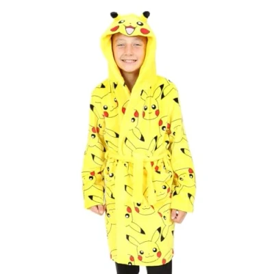 Image of Pokemon Boys Girls Pikachu Dressing Gown Fleece Hooded Kids Robe (13 14 Years)