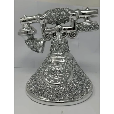 Image of Telephone Sparkle Ornament, Crushed Diamond, Retro Style, Silver, Glitter, 25cm