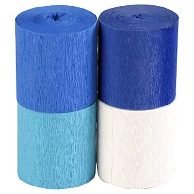 Image of Clairefontaine Ref 914292C Fireproof Crepe Paper (Pack of 4) 5cm Width x 10m Length, Fire Retardant, Flexible, Good Resistance Assorted Blue Colours