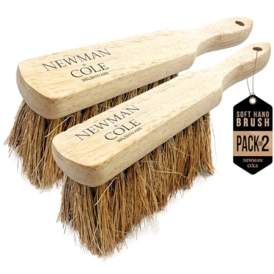 Image of Newman and Cole Natural Wooden Hand Brushes Choose from Hard Stiff Bristle Brush or Soft with Synthetic Bristles (2 x Coco Brush)