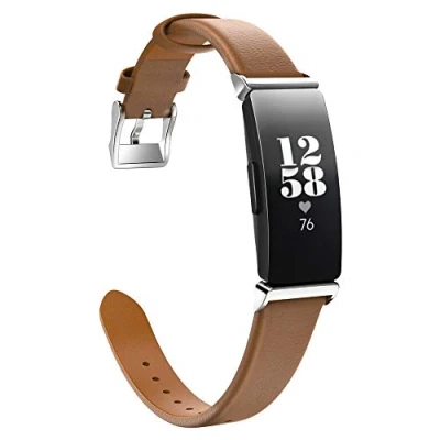 Image of MoKo Strap Compatible with Fitbit Inspire/Inspire HR/Inspire 2, Premium Leather Replacement Band Wristband Connector for Women Men, Brown