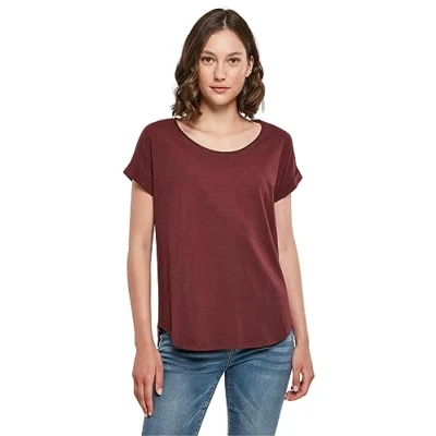 Image of Build Your Brand Women&#039;s Ladies Long Slub Tee T Shirt, Cherry, S