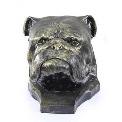 Image of Art Dog Collection Big Head English Bulldog I Urn Handmade Resin Cremation Box with Cold Cast Bronze Finish Durable Pet for Dogs Natural Size 30x29x28cm