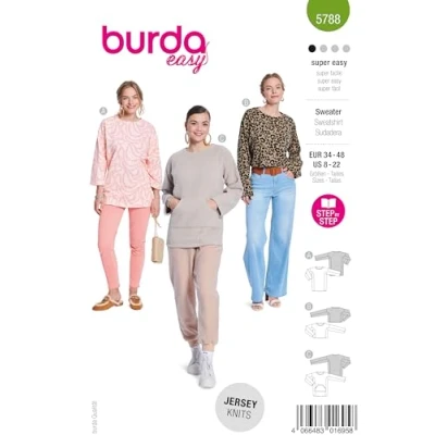 Image of Burda Easy Sewing Pattern Women&#039;s Sweater in Various Lengths Sizes 8 20