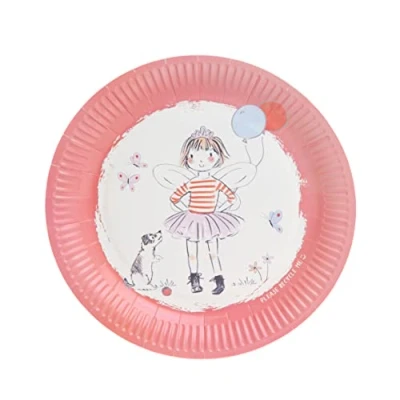 Image of Talking Tables Pack of 12 Tilly &amp; Tigg Pink Paper Plates for Kids Party Supplies Eco Friendly Tableware, Recyclable and Disposable Alternative to Fairy Princess Birthday, Picnic, Girls Sleepover