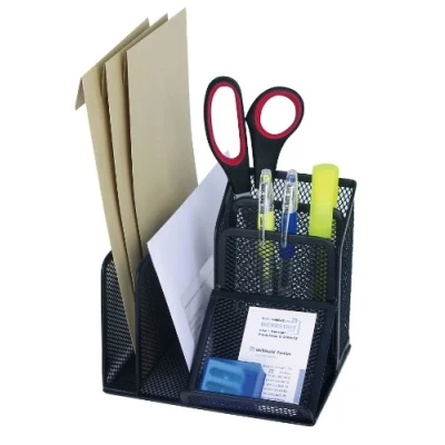 Image of Wedo Butler Office 65501 Pen Holder 4 Compartments and Slant Tray Wire Metal Black