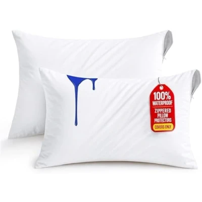 Image of Utopia Bedding Waterproof Zippered Pillow Protectors (Standard Size 50 x 70 cm) Pack of 2 Anti Bed Bug and Dust Mite Proof Encasement