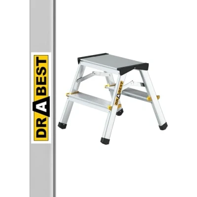 Image of Drabest PRO SERIES Ladders 2x2 Step Aluminum Double Sided Household Ladder 150 KG Multi Purpose Folding 39 x 41 20 cm