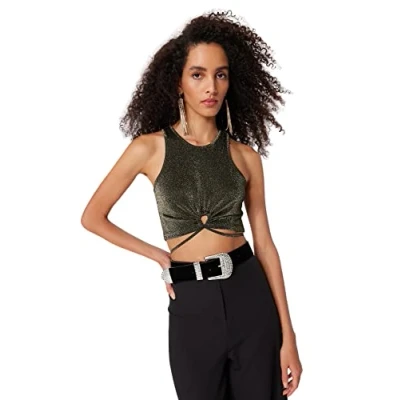 Image of Trendyol Women Fitted Basic Crew Neck Knit Blouse,Bronze,40