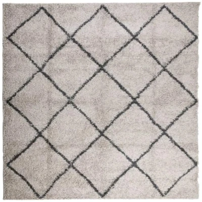 Image of vidaXL Square Shaggy Rug 160x160 cm Modern Area in Beige &amp; Anthracite, Fluffy High Pile Floor Cover, Suitable for Underfloor Heat