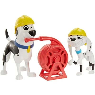 Image of 101 Dalmatian Street GBM38 Disney, Firehouse Fun 2 Pack, Dolly &amp; Dad Dog Figures (3 in) with Helmets and Firehose Accessories, Multicoloured