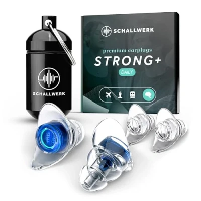 Image of Schallwerk ® Strong+ Daily Discreet Ear Protection Earplugs Dampen Noise &amp; Maintains Sound Quality Transparent Plugs Suitable for Music, Everyday Life, Work Learning
