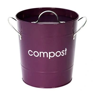 Image of Premier Housewares Compost Bin Purple Kitchen Steel Garden Outdoor Zinc Bins Bin, H21 x W19 D19cm