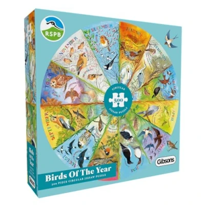 Image of Gibsons RSPB Birds of the Year 500 Piece Circular Jigsaw Puzzle Nature Seasons Colourful Sustainable for Adults Teens Premium 100% Recycled Board Great Gift Games