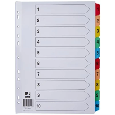 Image of Q Connect 1 10 Index Multi punched Reinforced Board Colour Numbered Tabs A4 White