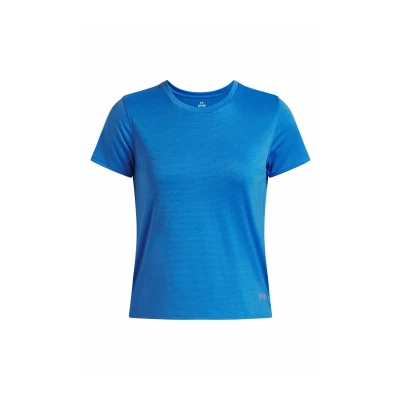 Image of Under Armour Women&#039;s Launch Short Sleeve, Lightweight and Breathable T Shirt, Comfortable Running Top with Reflective Detailing,Blue Atlantis / Reflective,SM