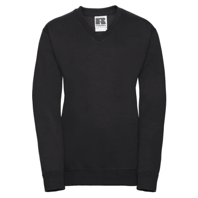 Image of Russell Athletic Childrens Unisex Collection Childrens/Kids V Neck Sweatshirt (Black) Size 7 8Y
