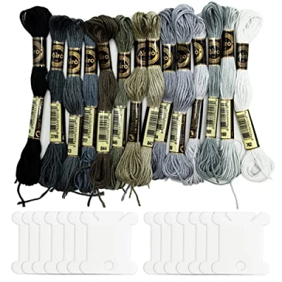 Image of SZXMDKH Grey Embroidery Thread,Sewing Thread Kit Threads Series Cross Stitch Floss (14 Skeins Per Pack)