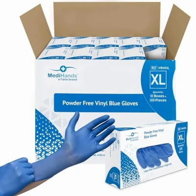 Image of MediHands Vinyl Blue Gloves Disposable X Large Powder Free, Latex &amp; Protein Free Multi Purpose, Single Use Box of 1000