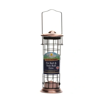Image of Walter Harrison&#039;s Copper Plated Die Cast Wild Bird Suet Roll and Fat Ball Hard Wearing Hanging Feeder 20 cm