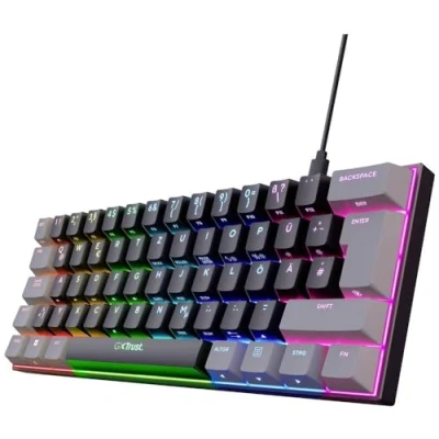 Image of Trust Gaming GXT 867 Acira 60% Mechanical Keyboard German QWERTZ Layout, RGB Lighting, Double Keys, USB Mini Portable Programmable Small PC Laptop