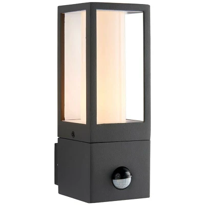 Image of Saxby Lantern Outdoor Wall Lamp Motion Sensor Textured Grey Paint IP44