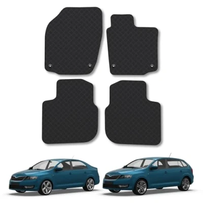 Image of 5mm Rubber Car Mats Compatible With Skoda Rapid (2012 2019) Tailored Fit Floor Set Accessory Custom Anti Slip Backing Heavy Duty Waterproof Easy Clean Durable All Weather Full Coverage