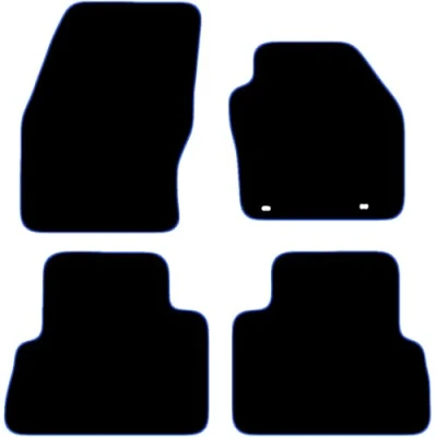 Image of Carsio Carpet Car Mats For Ford C Max 2011 2013 4 Piece Set with 2 Clips Tailored Fit Floor Mat Complete Accessory Black Custom Fitted All Weather, Anti Slip Backing &amp; Blue Trim