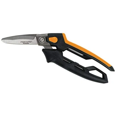 Image of Fiskars PowerArc Heavy Duty Utility Snip, Up to 30% More Power, Length 12cm, Heat Treated Steel Blades/Plastic Handle, Black/Orange, 1027206