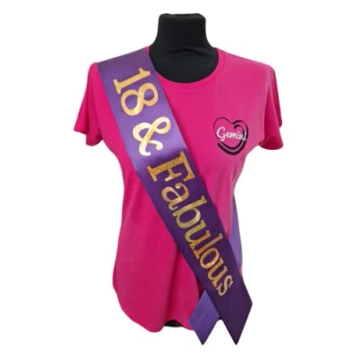 Image of 18th Birthday Sash 18 &amp; Fabulous Beautiful Quality Purple Ribbon and Holographic Gold Font