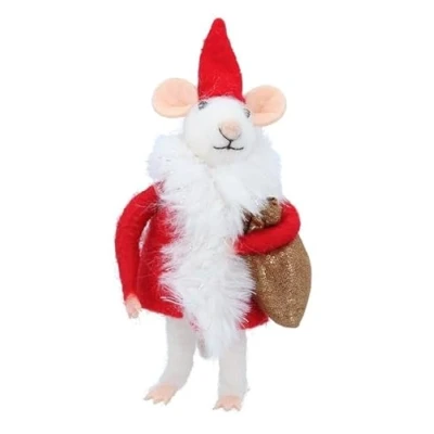 Image of Gisela Graham Wool Mix Mouse in Santa Outfit Decoration